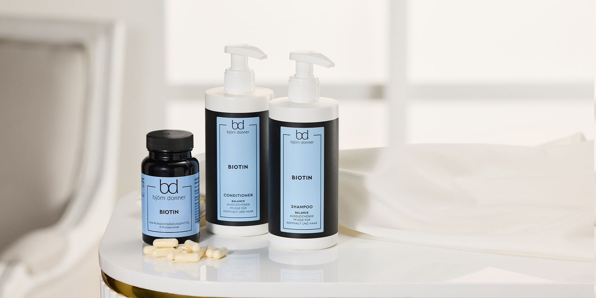 Ausgewählte Produkte aus der Haarpflegelinie Biotin