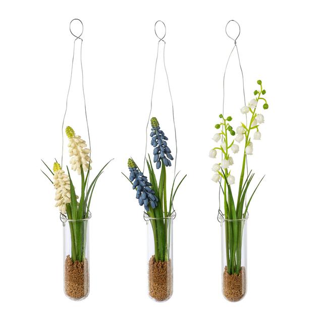 Produktbild von Hängende Glasvase mit Kunstblumen, für Fenster & Wand, 3er-Set