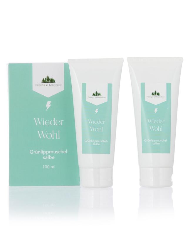 Produktbild von Grünlippmuschel Salbe "Wieder Wohl" mit Weihrauch, Kampfer & Rosmarin, wohltuend, 2er-Set, 200 ml