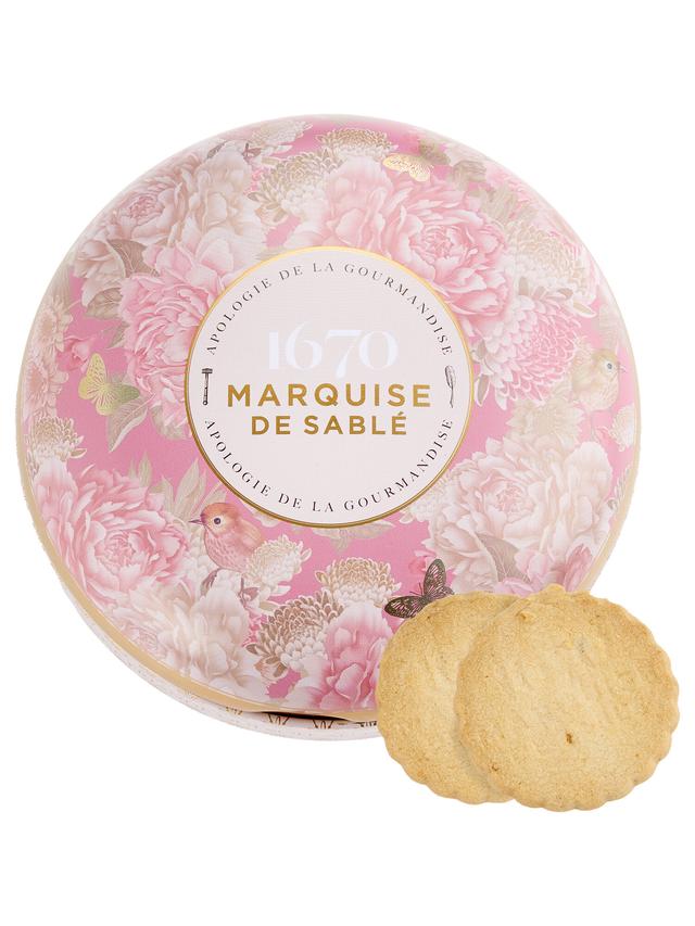 Produktbild von La Sablésienne Butterkekse "Marquise de sablé" mit Aprikosenstückchen, in roségoldener Metalldose, 175 g