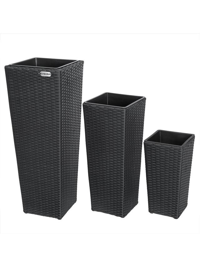 Produktbild von CASARIA® Pflanzkübel aus Polyrattan, 3 verschiedene Größen, Schwarz, 3er-Set