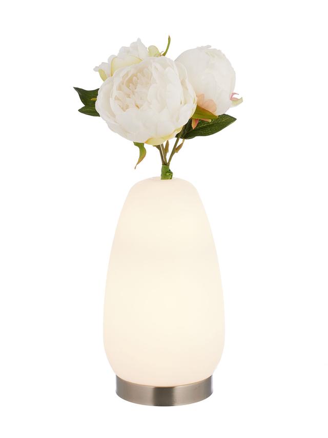 Produktbild von Tischleuchte mit Vasenfunktion und Pfingstrosen Kunstblumen, 2-in-1, wasserfest