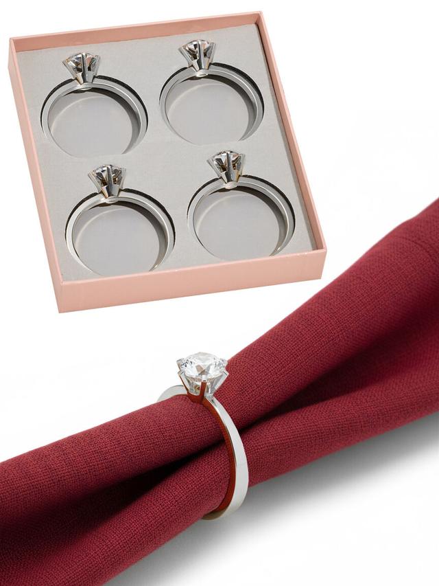 Produktbild von Serviettenringe als Diamantring, Glas, Aufbewahrungsbox, 4er-Set