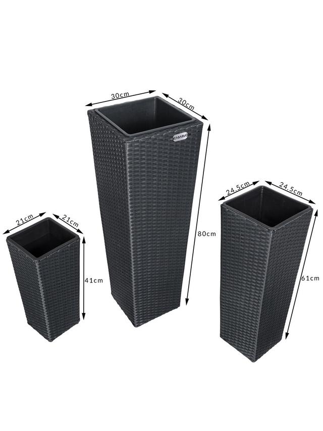 Produktbild von CASARIA® Pflanzkübel aus Polyrattan, 3 verschiedene Größen, Schwarz, 3er-Set