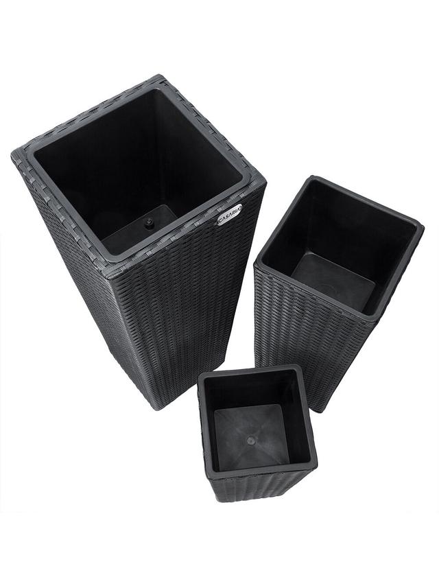 Produktbild von CASARIA® Pflanzkübel aus Polyrattan, 3 verschiedene Größen, Schwarz, 3er-Set