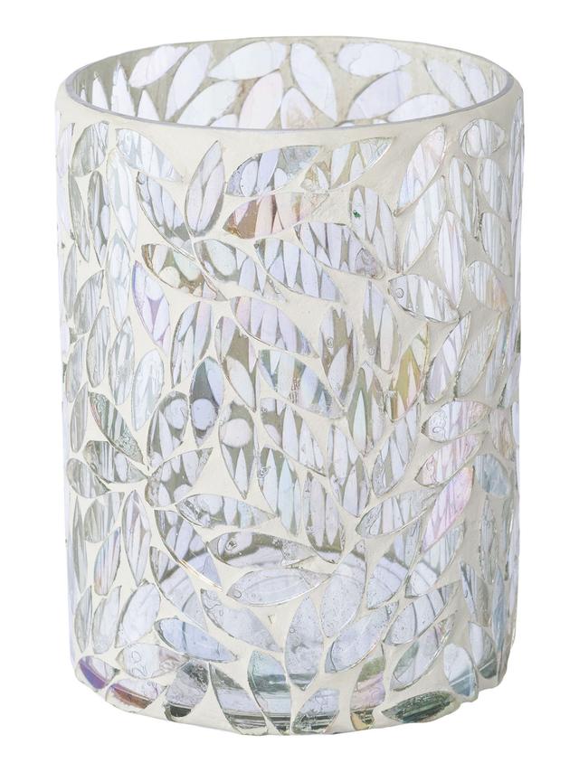 Produktbild von Teelicht "White Flower" aus Glas, Mosaikoptik, 2er-Set