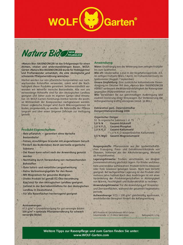 Produktbild von Rasendünger "Natura Bio" 1,7 kg für 25 m²