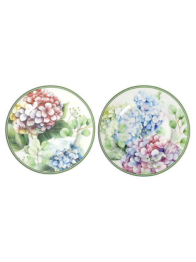 Produktbild von BRANDANI Porzellan Geschirrset "Flora" aus flachen Tellern, Suppentellern, Desserttellern, mit Hortensien, 18-teilig