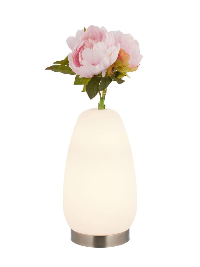 Produktbild von Tischleuchte mit Vasenfunktion und Pfingstrosen Kunstblumen, 2-in-1, wasserfest