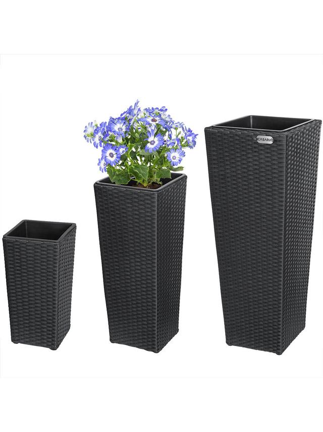 Produktbild von CASARIA® Pflanzkübel aus Polyrattan, 3 verschiedene Größen, Schwarz, 3er-Set