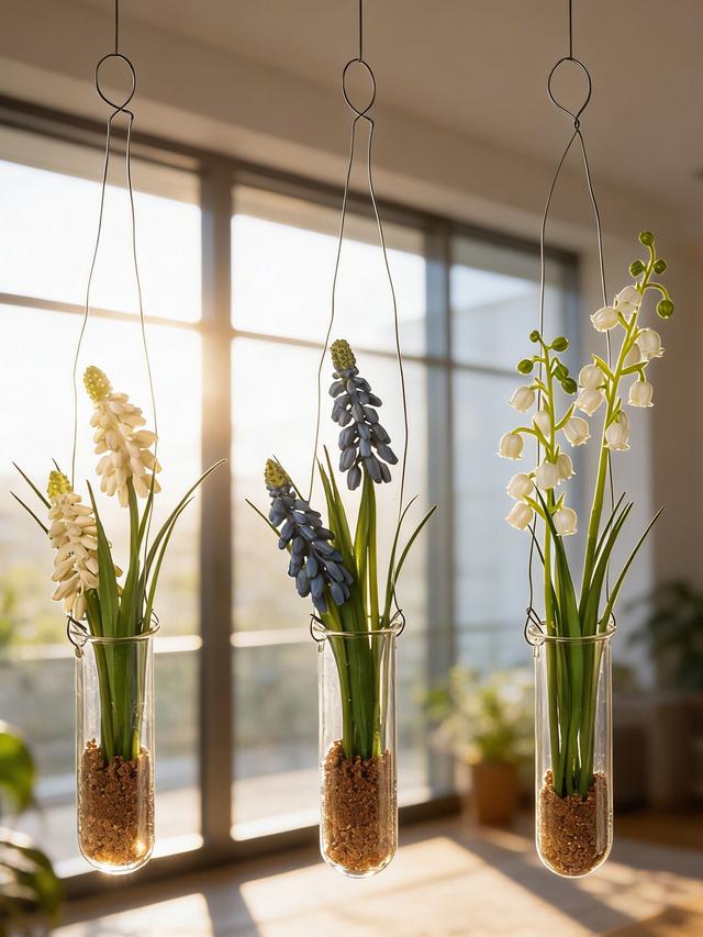 Produktbild von Hängende Glasvase mit Kunstblumen, für Fenster & Wand, 3er-Set