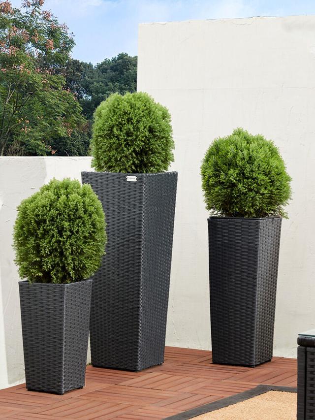 Produktbild von CASARIA® Pflanzkübel aus Polyrattan, 3 verschiedene Größen, Schwarz, 3er-Set