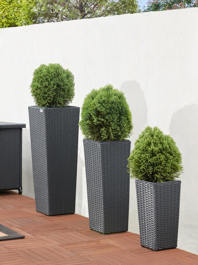 Produktbild von CASARIA® Pflanzkübel aus Polyrattan, 3 verschiedene Größen, Schwarz, 3er-Set