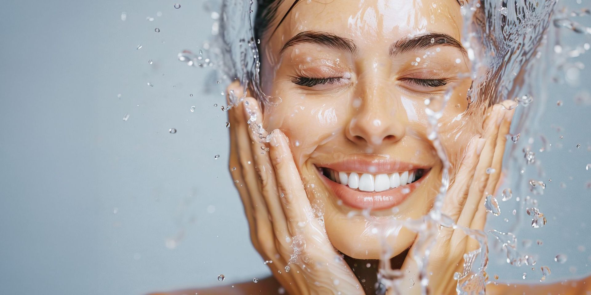 Heilwasser hautnah! Strahlende Frau genießt erfrischende Gesichtspflege, Symbol für Beauty-Produkte bei CHANNEL21